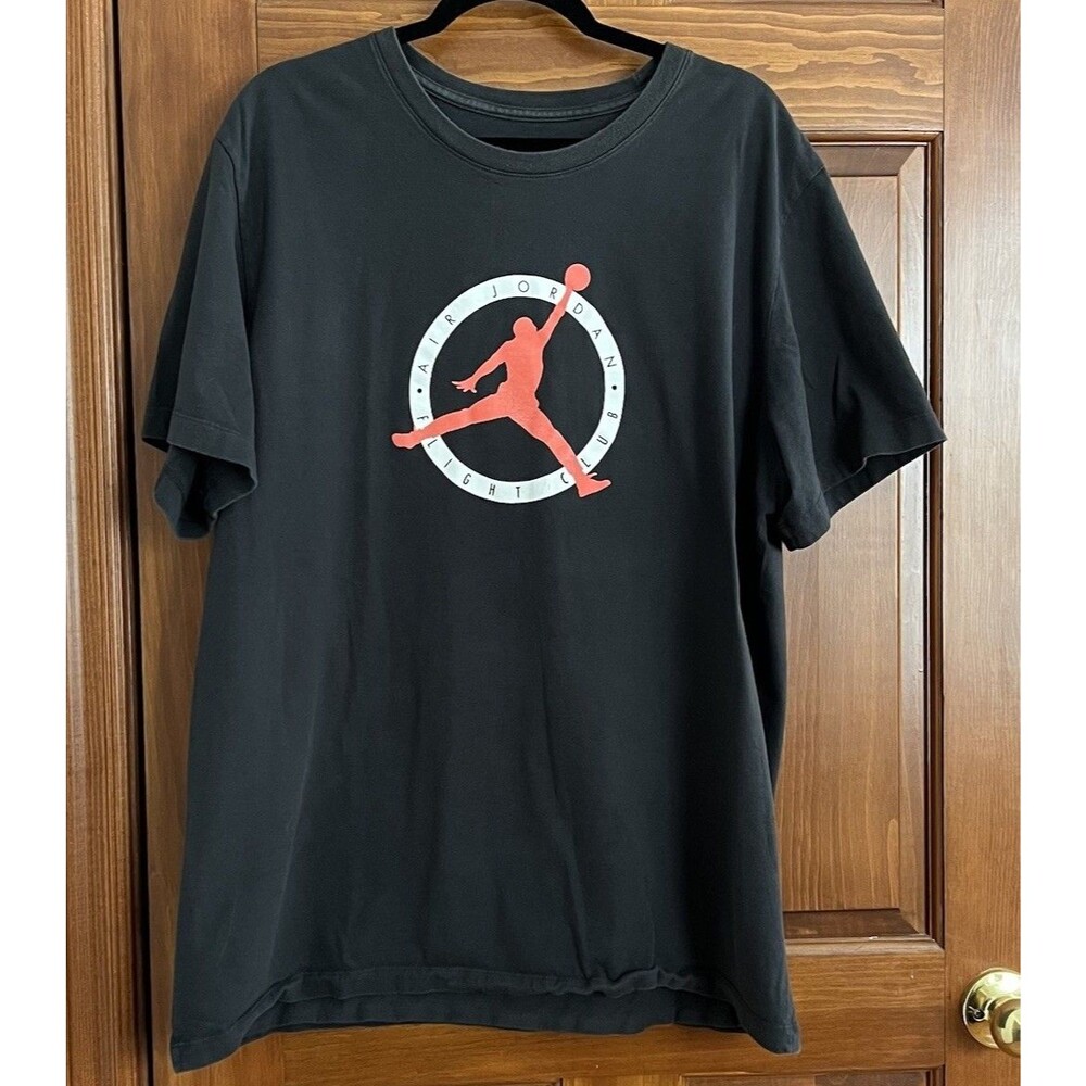 Air Jordan Flight Club Black T-Shirt 2XL Jumpman Circle Logo Retro Graphic Tee